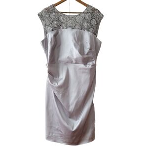 Kay Unger Silver Sequin Embellished Cocktail Dress